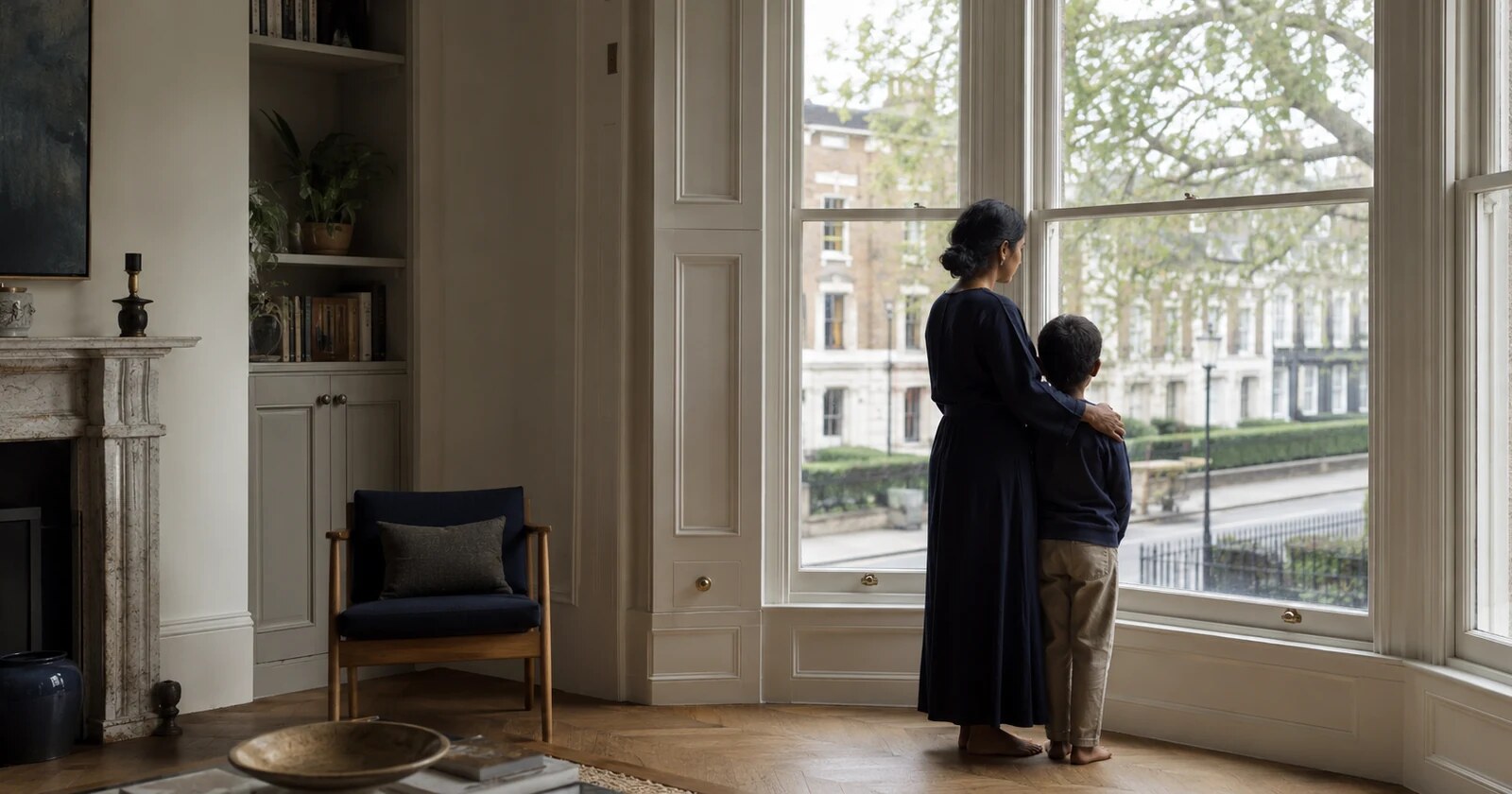 A parent and child considering settlement together in a London home