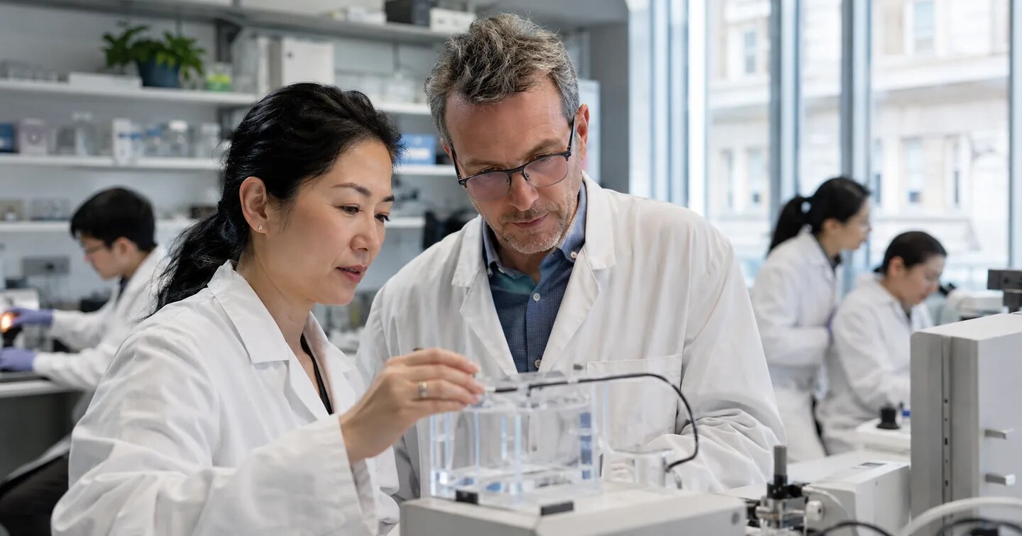 Researchers developing specialist technology in a UK commercial laboratory