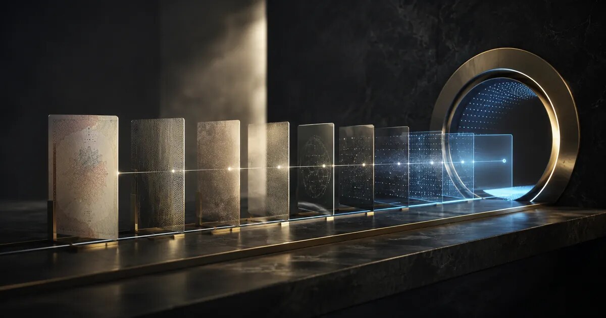 Abstract passport gateway representing the relationship between digital status, identity and travel