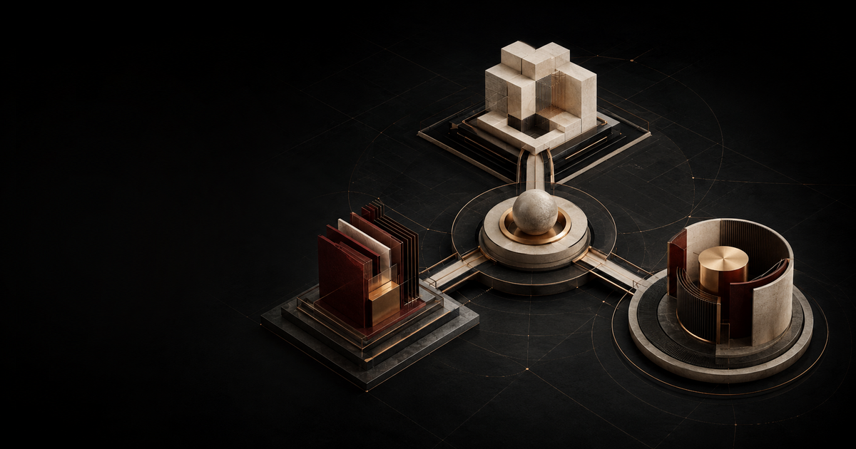 Abstract venture architecture representing innovation, viability, scalability and founder execution